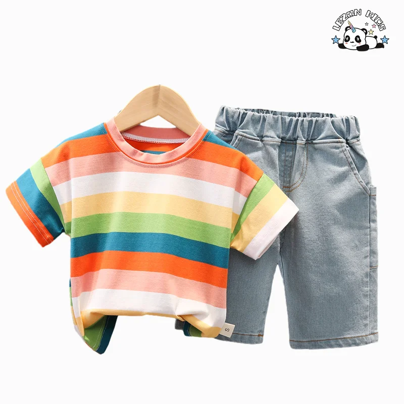 LEZONKIDS - Direct Sales Short Sleeved T-shirt Boy's Crew Neck Shirt Children's Clothing Two-piece Boy Suit